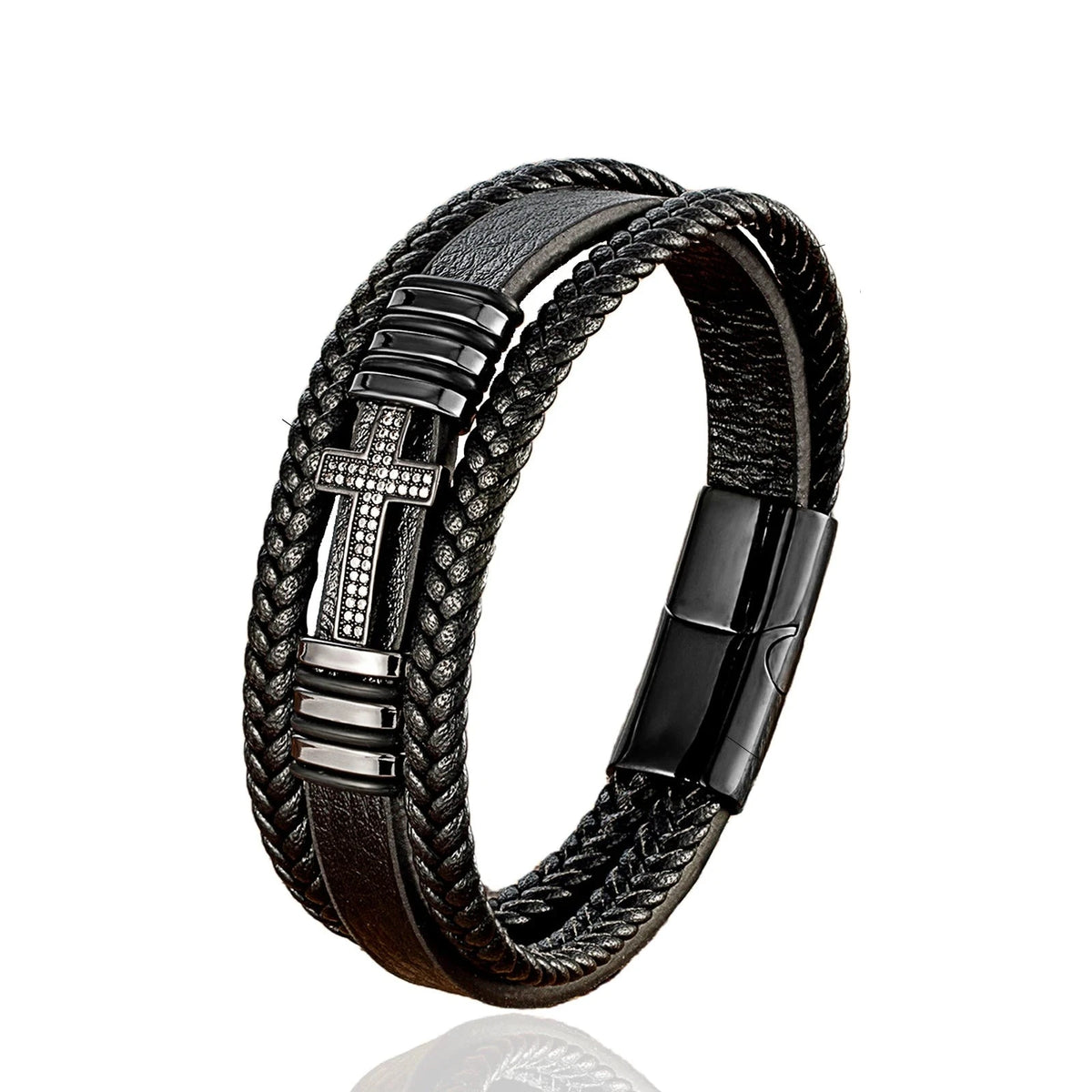 Pulseira Masculina Tríplice Cruz Nobre de Zircônia