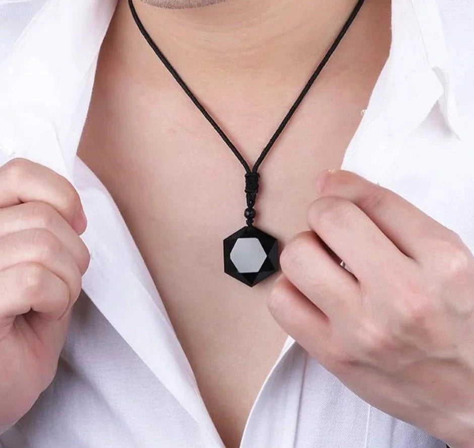 Colar Masculino com Pedra Obsidiana